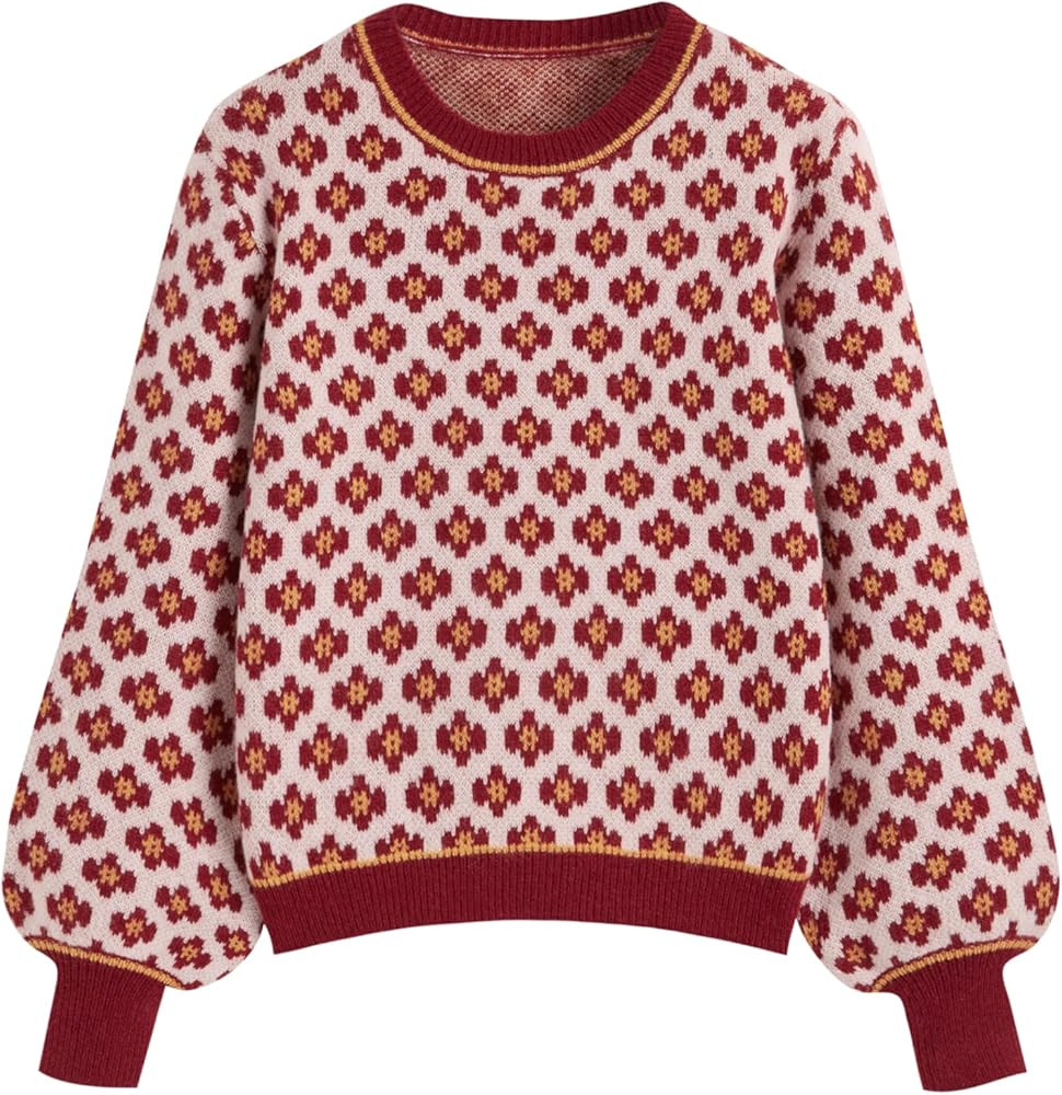 CIDER Women Sweaters Floral Crew Neck Long Sleeve Pullover Sweater Trendy Casual Fall Outfits | Amazon (US)