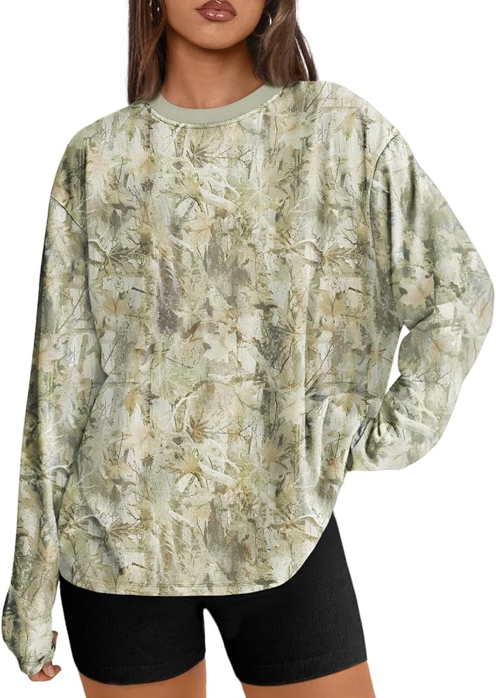 Trendy Queen Womens Oversized Long Sleeve T Shirts 2025 Basic Crewneck Tee Fall Tops Casual Worko... | Amazon (US)