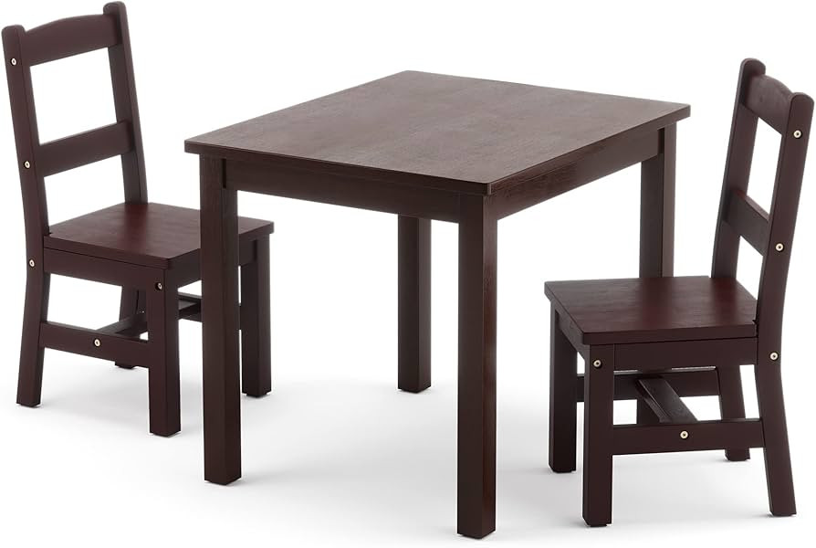 Rubberwood Kids Table and 2 Chair Set, Water Resistant Toddler Table and Chair Set, Non-Slip Pad ... | Amazon (US)