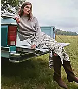 Floral Side Ruched Midi Skirt | LOFT