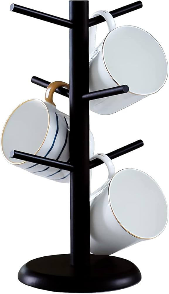 Dorhors Mug Tree,Coffee Cup Holder with 6 Hooks,Wood Mug Holder for Counter,Coffee Bar Accessorie... | Amazon (US)