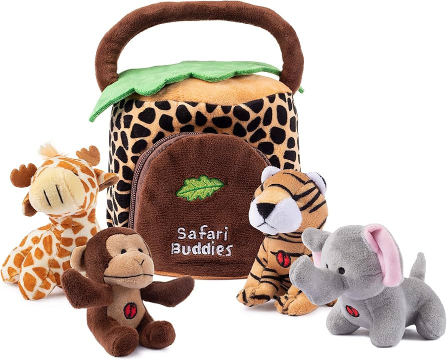 Talking Plush Jungle Animals Set: 4 Soft Safari toys - Elephant, Monkey, Giraffe, Tiger & Jungle ... | Amazon (US)