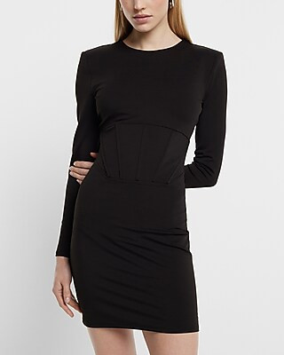 Body Contour Crew Neck Padded Shoulder Corset Mini Dress | Express