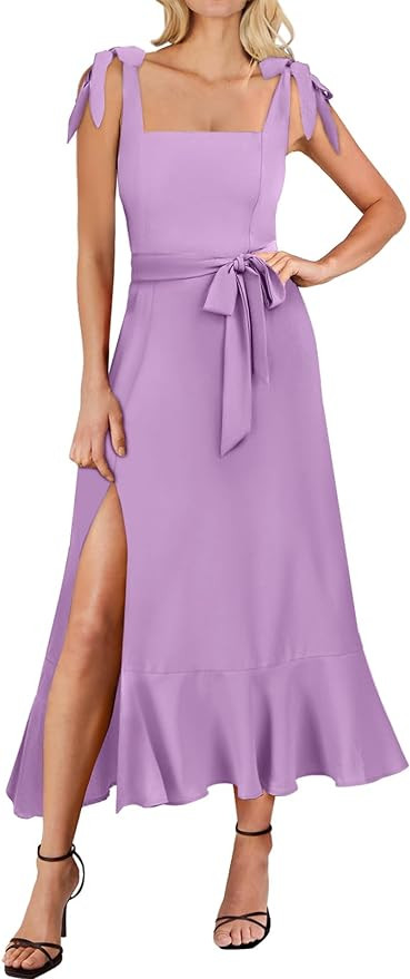 ANRABESS Women's Square Neck Ruffle Split Midi Elegant Formal Wedding Guest Cocktail Bridesmaid G... | Amazon (US)