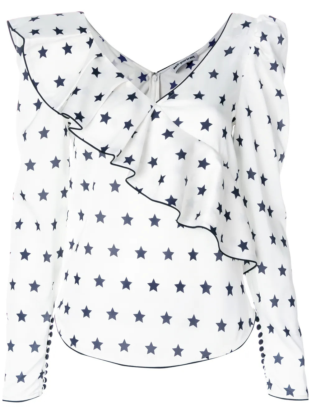 Self-Portrait ruffled star print blouse - White | FarFetch US