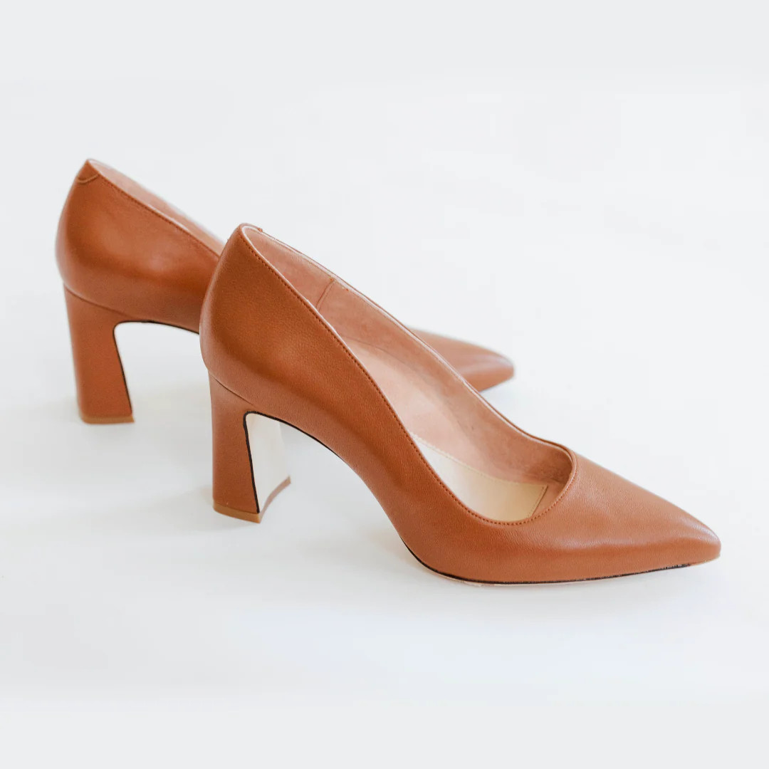 Courageous Caramel Leather Block Heel Pump | ALLY Shoes