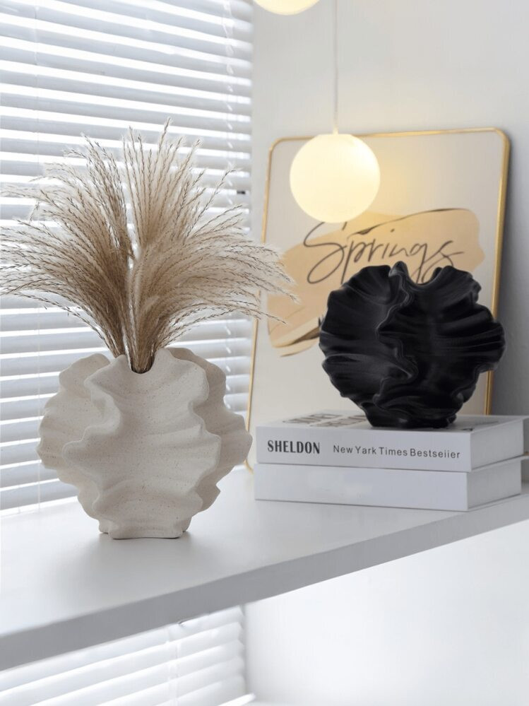 1pc Creative Abstract Vase Home Decor, White Flower Shape Reed Vase, Minimalist Nordic Bohemian Style, Suitable For Modern Farmhouse Decor, Living Room, Kitchen, Bedroom, Dining Table, Office (Small Size Is Relatively Small, If You Mind, Please Choose The Larger Size) | SHEIN