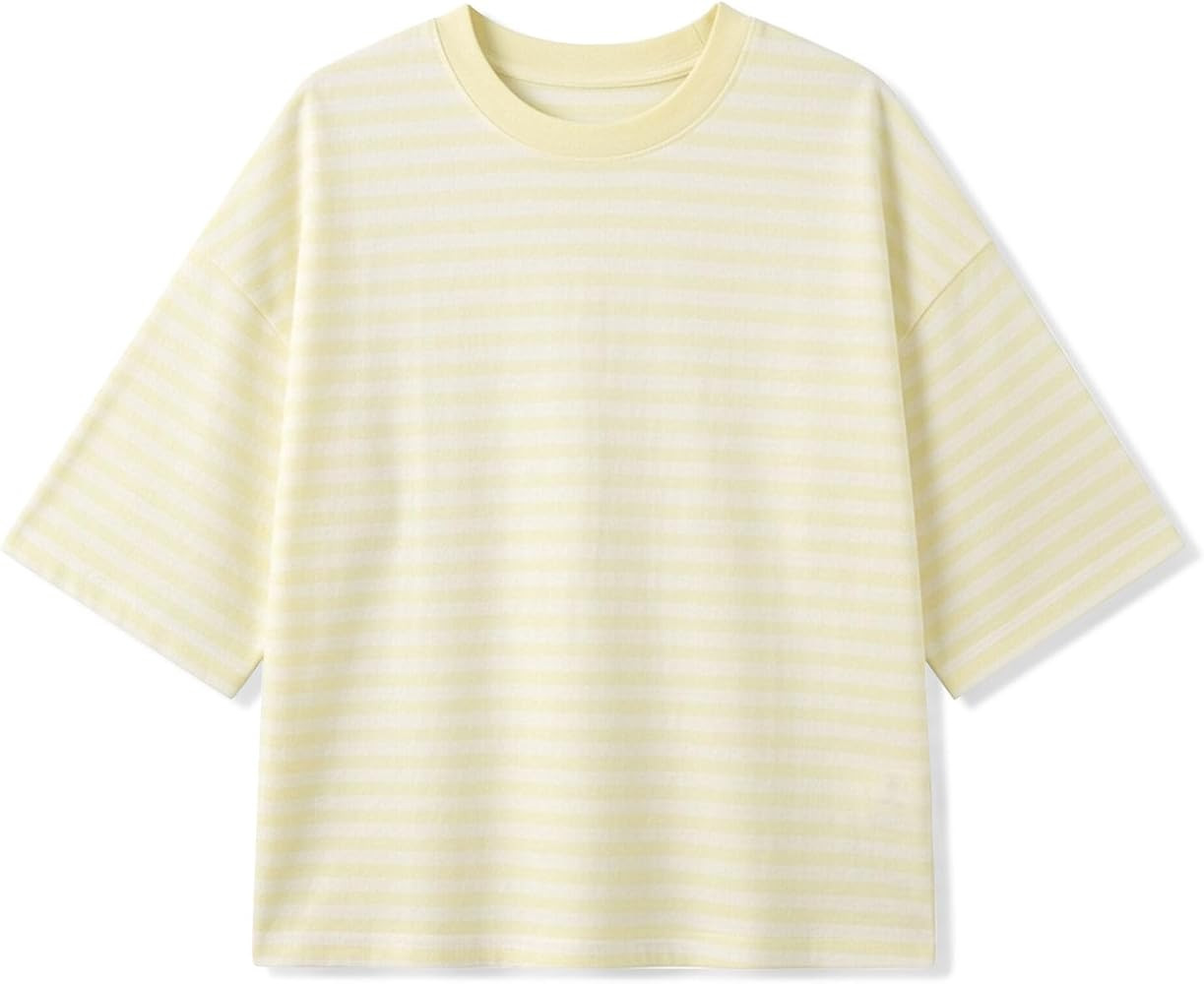 KOSUSANILL Oversized Striped Shirt Women Short Sleeve Crewneck Tshirt Cropped Baggy Tee Tops Drop... | Amazon (US)