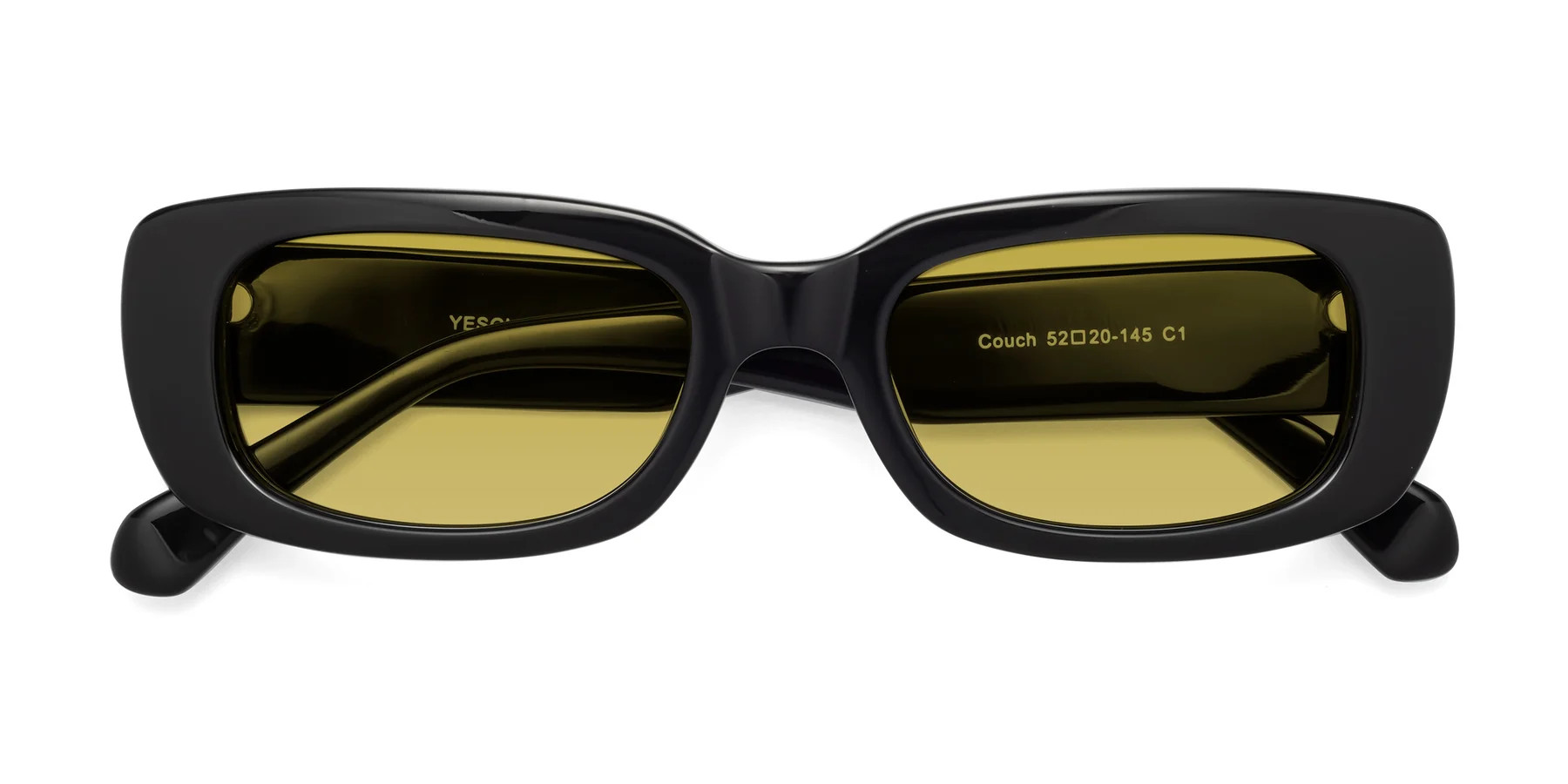 Black Thick Hipster Rectangle Tinted Sunglasses with Champagne Sunwear Lenses - Couch | Yesglasses