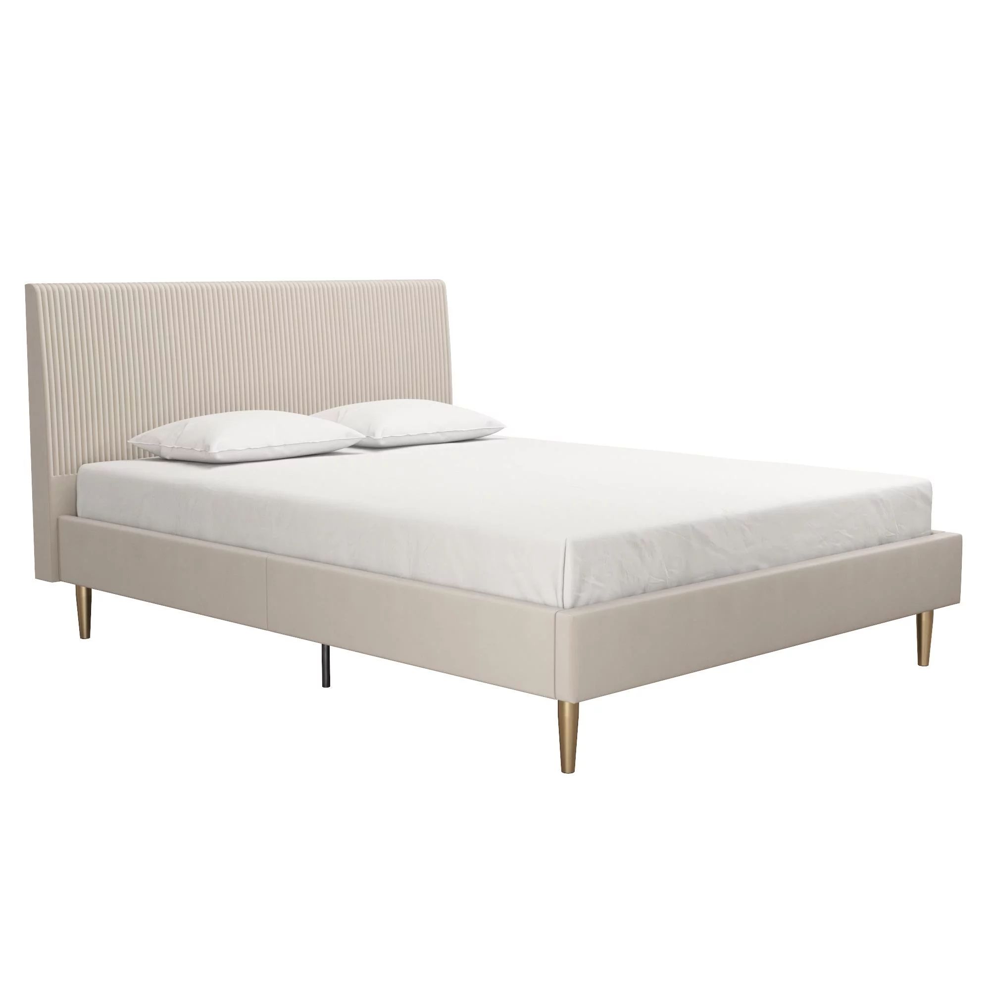 Mr. Kate Daphne Upholstered Bed with Headboard and Modern Platform Frame, Full, Ivory Velvet | Walmart (US)