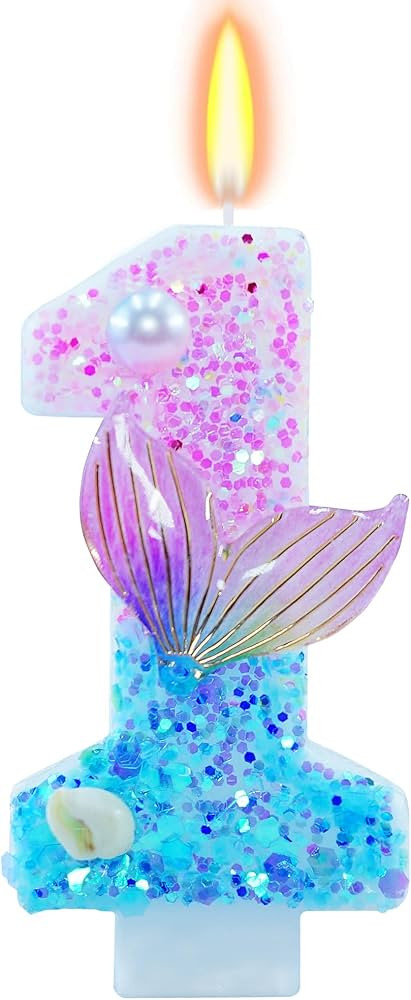 Mermaid Themed Birthday Candles, Number 1 Girls Glitter Birthday Party Supplies,Anniversary Party... | Amazon (US)