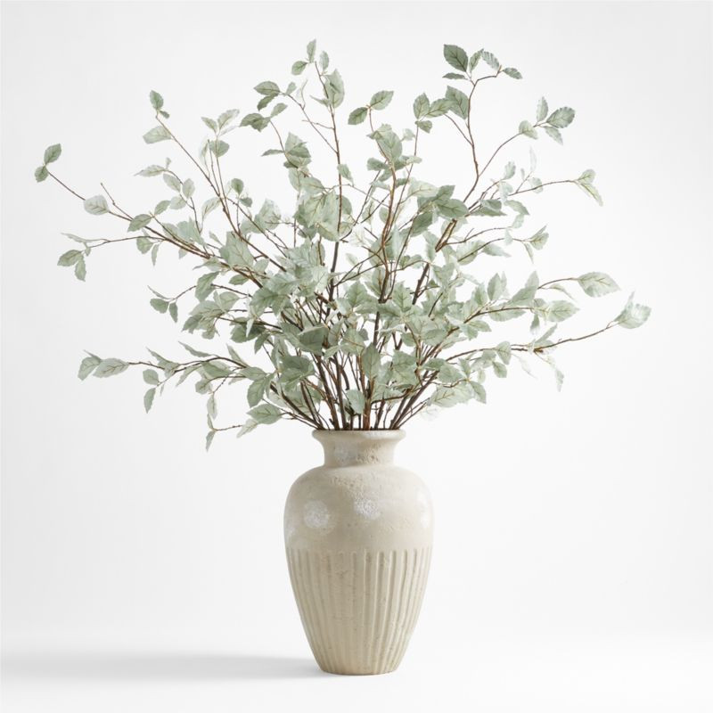 Brooklyn Cannelee Vase and Sage Green Leaf Branch Arrangement | Crate & Barrel | Crate & Barrel