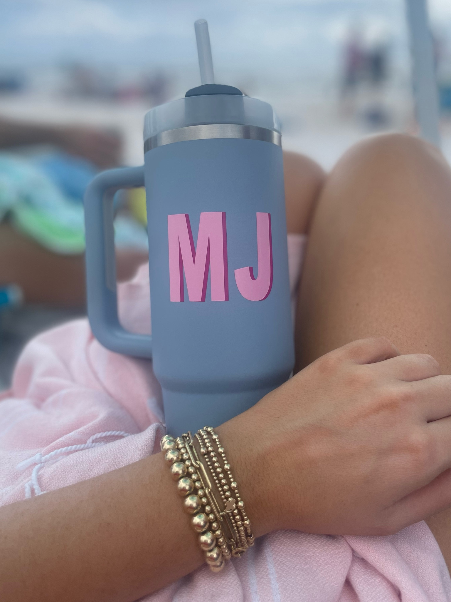 Stanley cup shadow monogram sticker. These also make great bridesmaid or bachelorette trip gifts. Gold filled beaded bracelets 

#LTKswim #LTKunder50 #LTKtravel