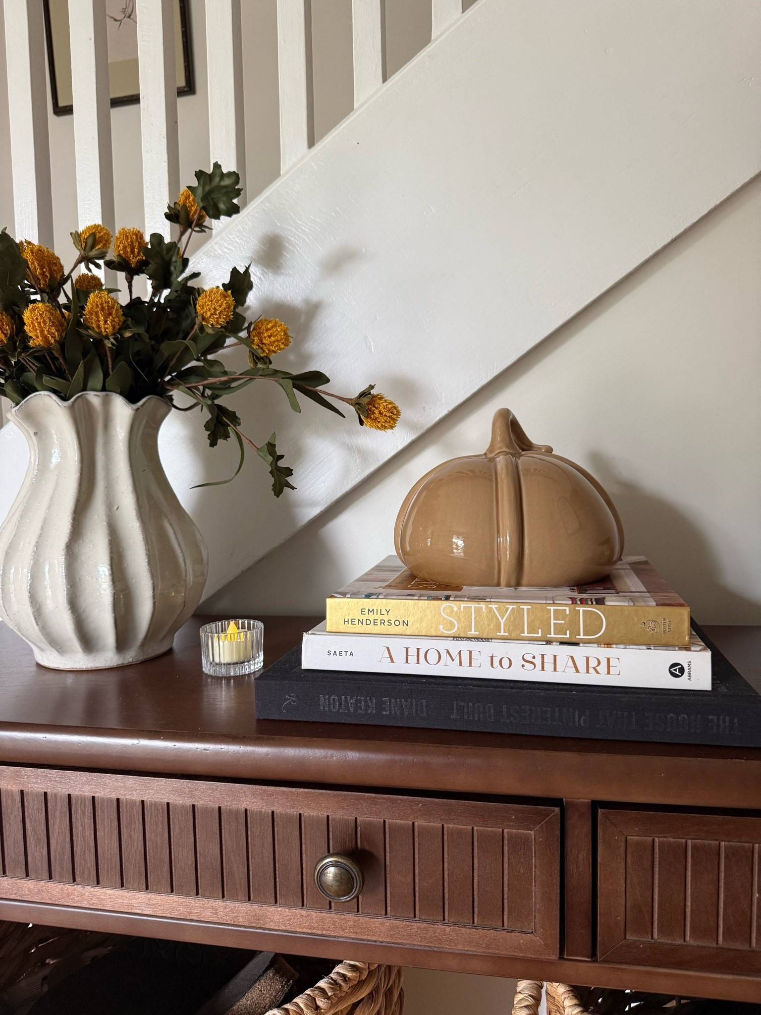 Some fall styling happening on this cool cloudy day.  Plus a sneak peek at our new console entry table!

#LTKHome #LTKSeasonal