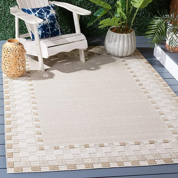 SAFAVIEH Washable Rug Outdoor Global Collection - 5'3" x 7'6", Beige & Light Beige, Non-Shedding ... | Amazon (US)