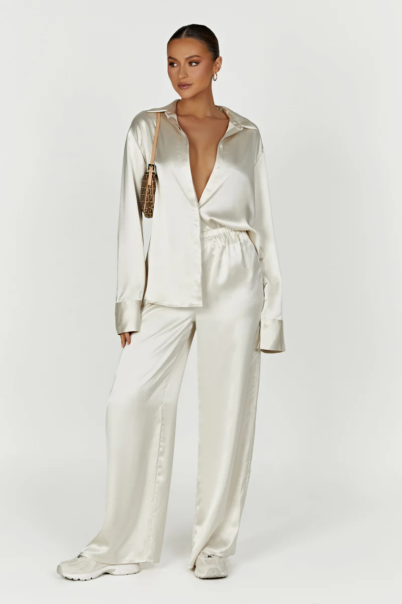 Marciela Satin Straight Leg Pant - Ivory | MESHKI US