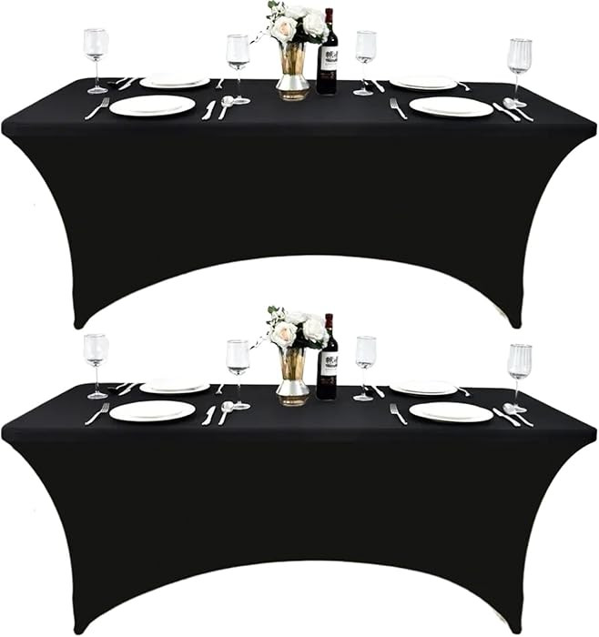 2-Pack 6ft Black Spandex Table Covers for Rectangle Standard Folding Tables - Wrinkle Resistant S... | Amazon (US)