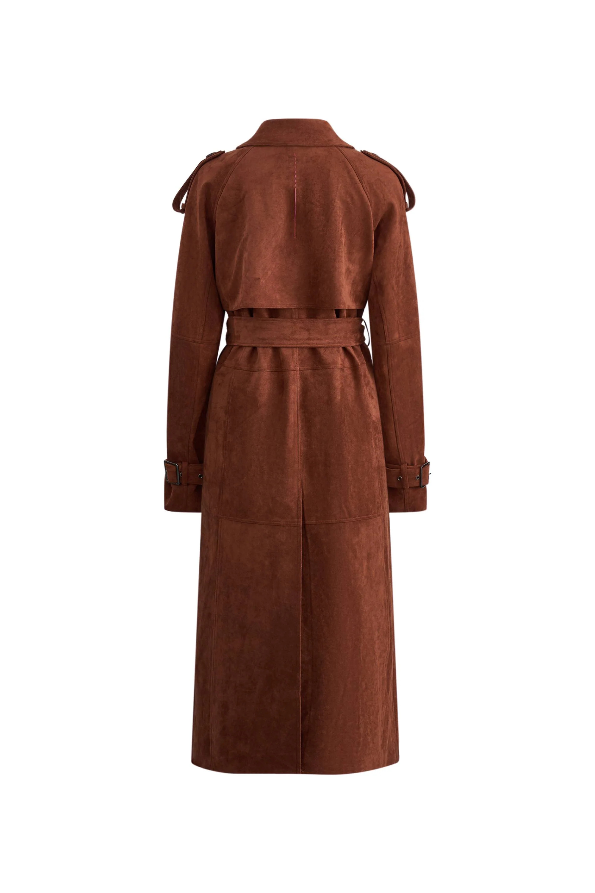 Tilda Detachable Epaulette Trench Coat in Faux Suede | Fabrique