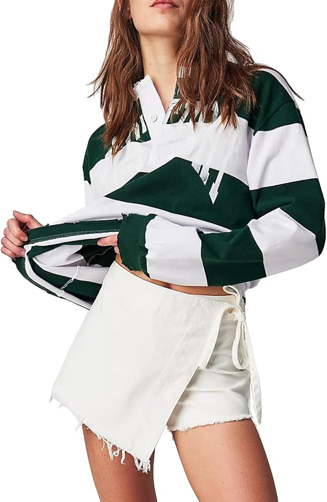 Mxiqqpltky Womens Denim Skorts Skirts Y2k High Waist Frayed Hem Denim Shorts Tie-up Side Jean Sho... | Amazon (US)