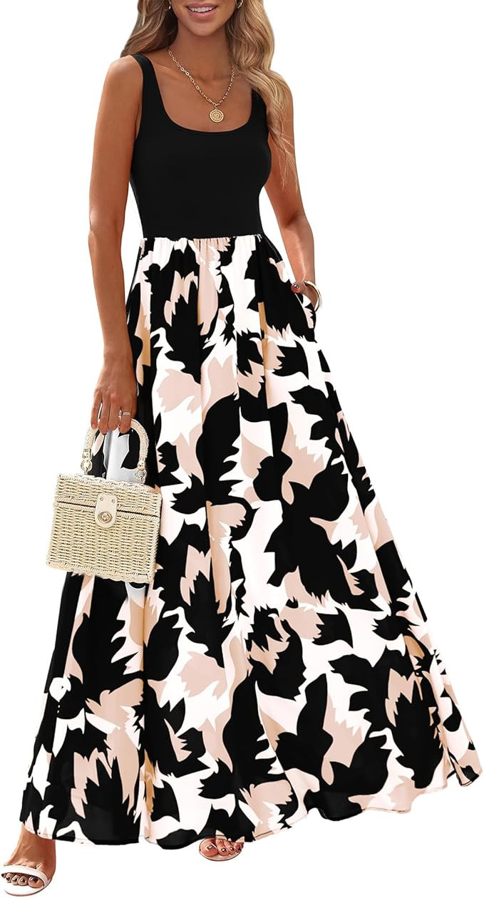 KIRUNDO Women Summer Sleeveless Boho Floral Maxi Dress 2025 Scoop Neck Tank A Line Flowy Beach We... | Amazon (US)