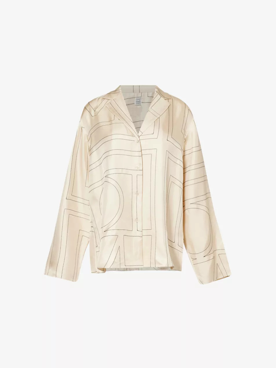 Brand-embroidered oversized-fit silk-twill shirt | Selfridges