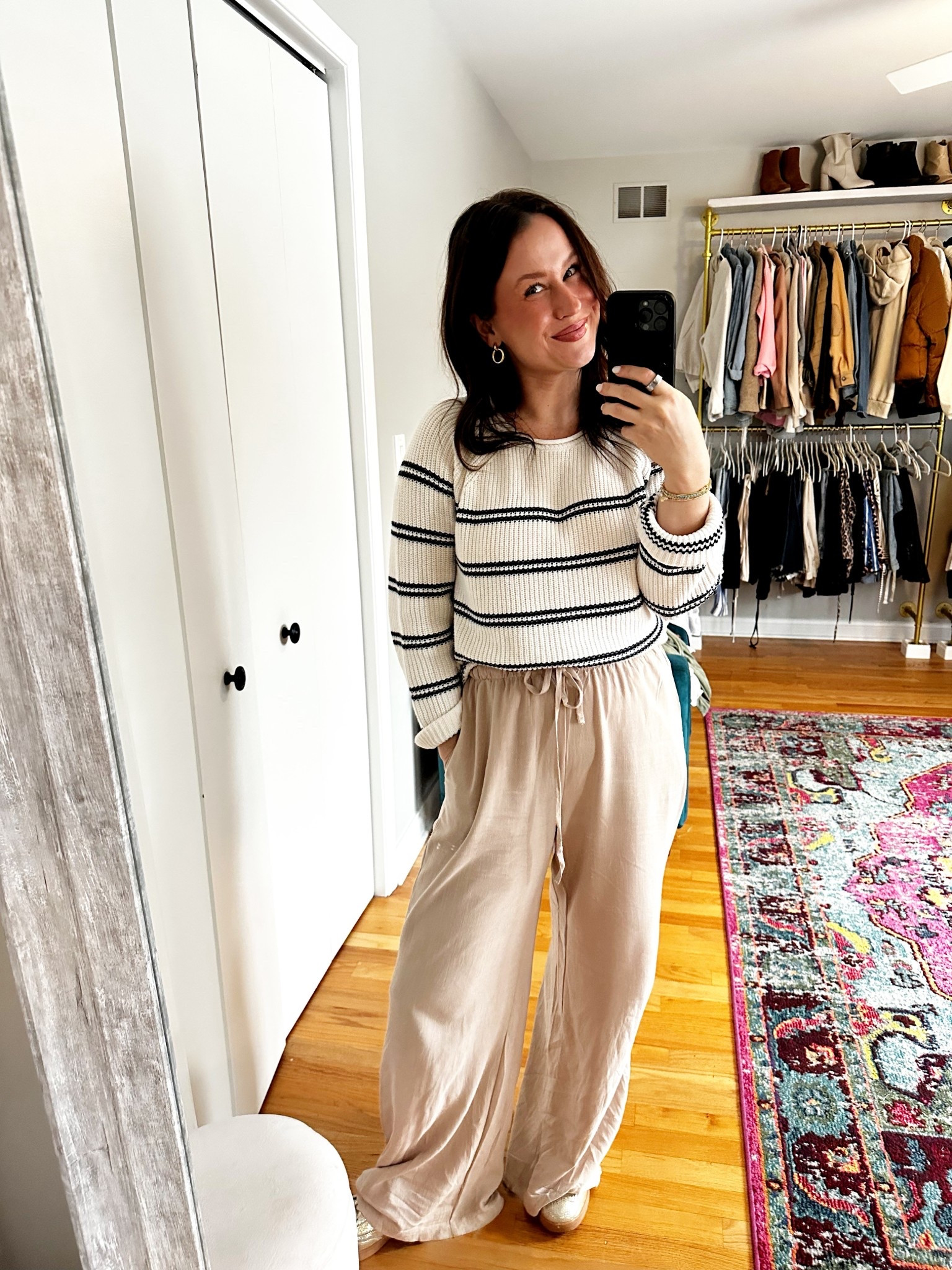 Todays mom outfit / inspired by my love for books based on Nantucket / wearing a medium in the striped sweater and loose linen pants! #momoutfit #casualoutfit #amazonfashion 

#LTKmomlife #LTKSaleAlert #LTKootd