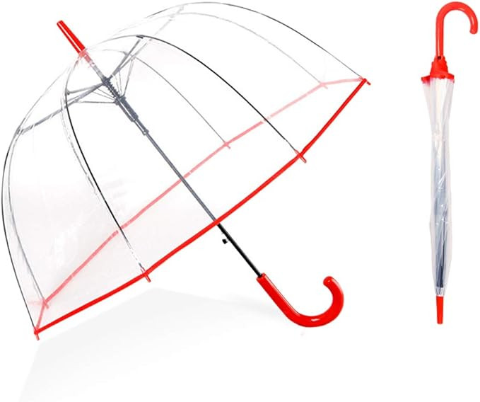 NOSUN 46 inch Clear Bubble Umbrella Automatically Opens （Red） | Amazon (US)