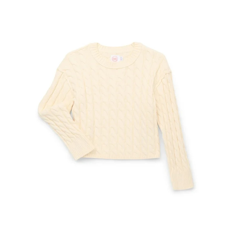 Wonder Nation Girls' Cropped Cotton Cable Knit Sweater, Sizes 4-18 | Walmart (US)