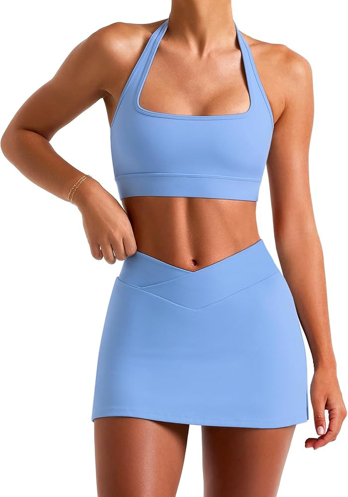 Two Piece Tennis Skirt Sets for Women 2 Piece Mini Skirt Set Going out Golf Skort Athletic Skirt | Amazon (US)