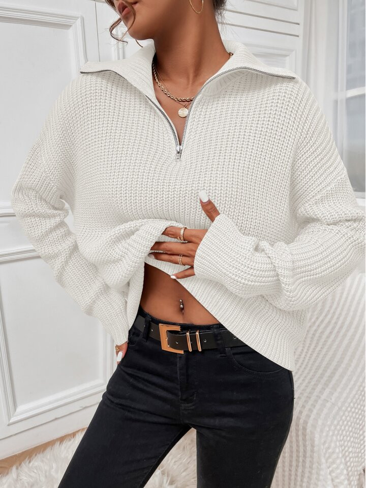 SHEIN Frenchy Casual Eenkleurig Trui Rits | SHEIN