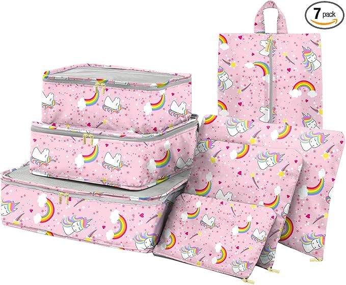 BHAHB Packing Cubes for Kids 7 Set Travel Luggage Organizers for Suitcase Travel Accessories with... | Amazon (US)
