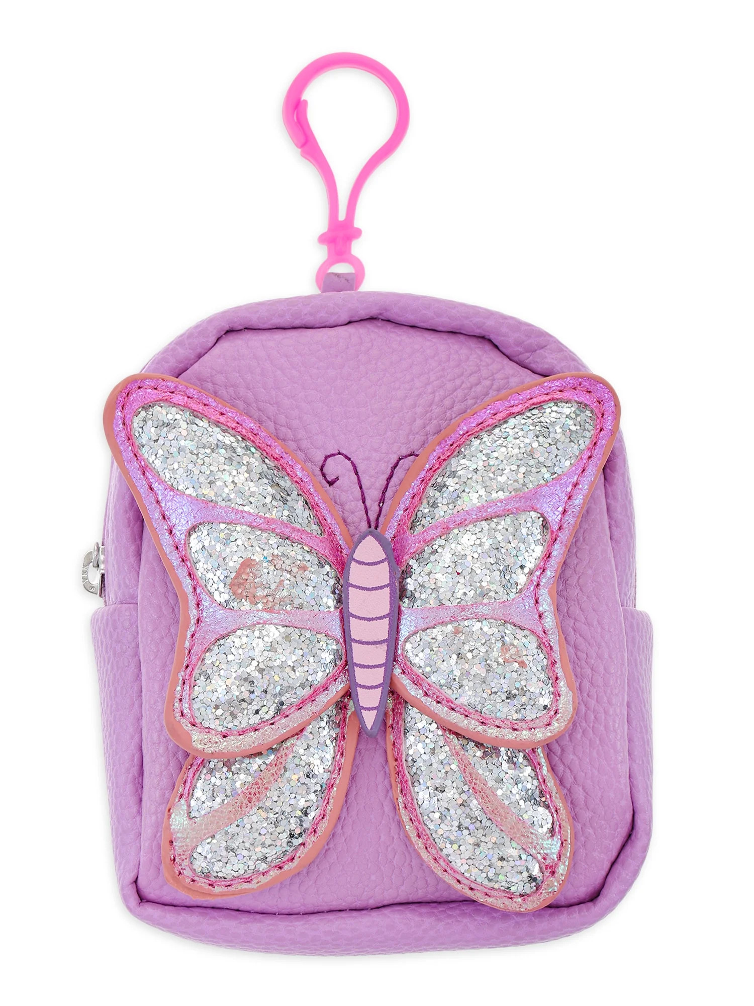 Wonder Nation Girl's Glitter Butterfly Pouch Backpack Clip, Purple and Pink | Walmart (US)