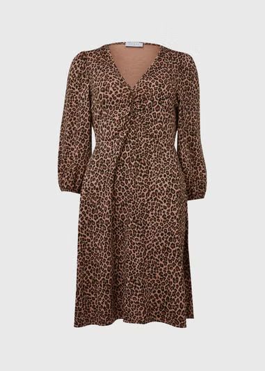 Brown Leopard Print Ruched Mini Dress - Size 8 | Matalan (UK)