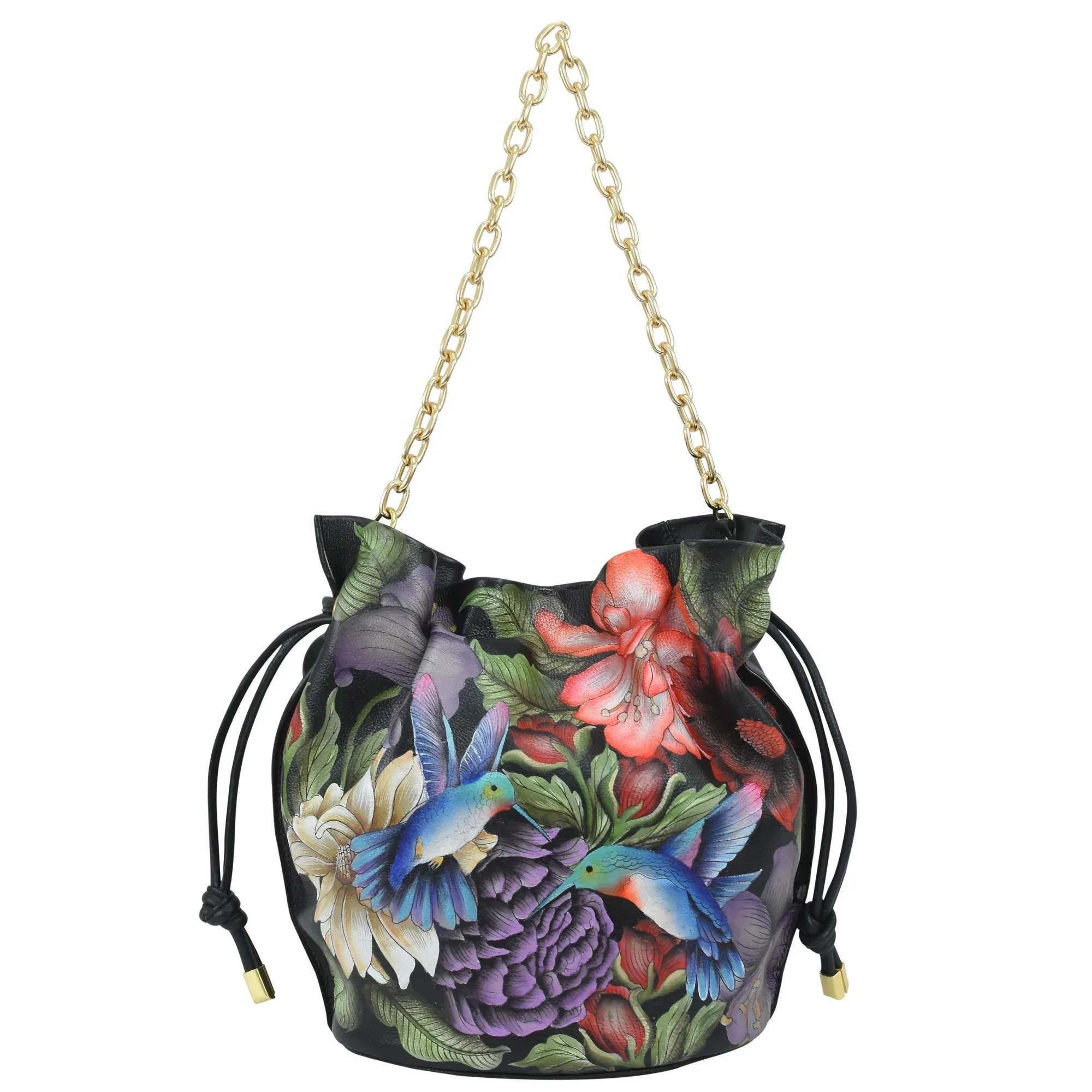 Leather Hand-Painted Drawstring Bucket Bag - 723 | Anuschka 