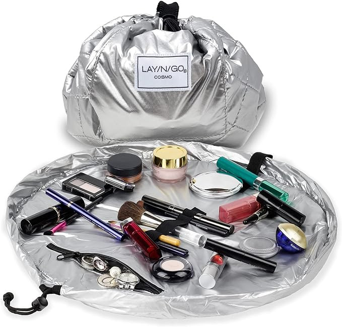 Lay-n-Go Cosmo Drawstring Cosmetic & Makeup Bag Organizer - Portable Drawstring Makeup Bag w/Zipp... | Amazon (US)