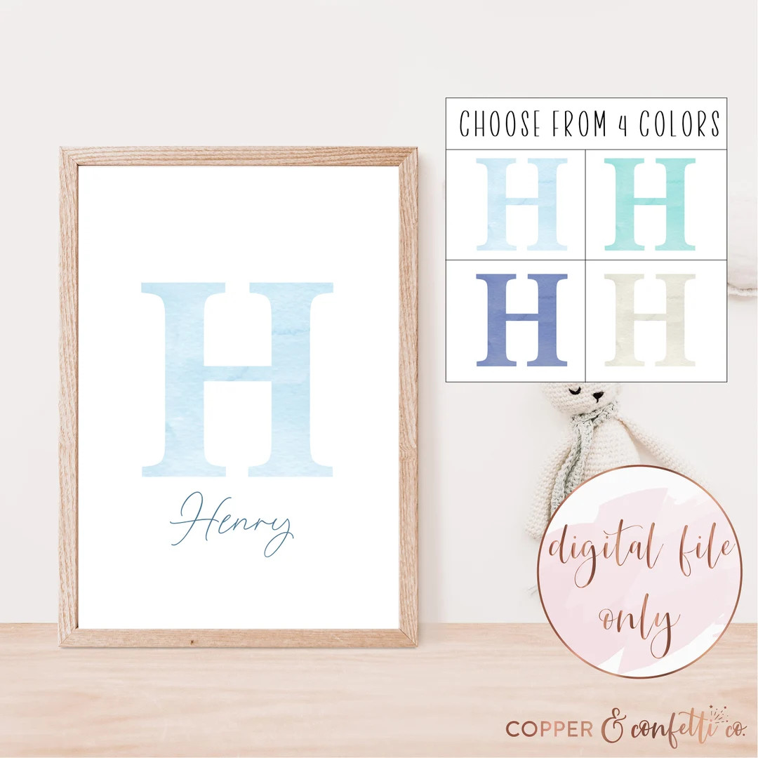 Custom Watercolor Letter Baby Boy Nursery Sign Baby Name - Etsy | Etsy (US)
