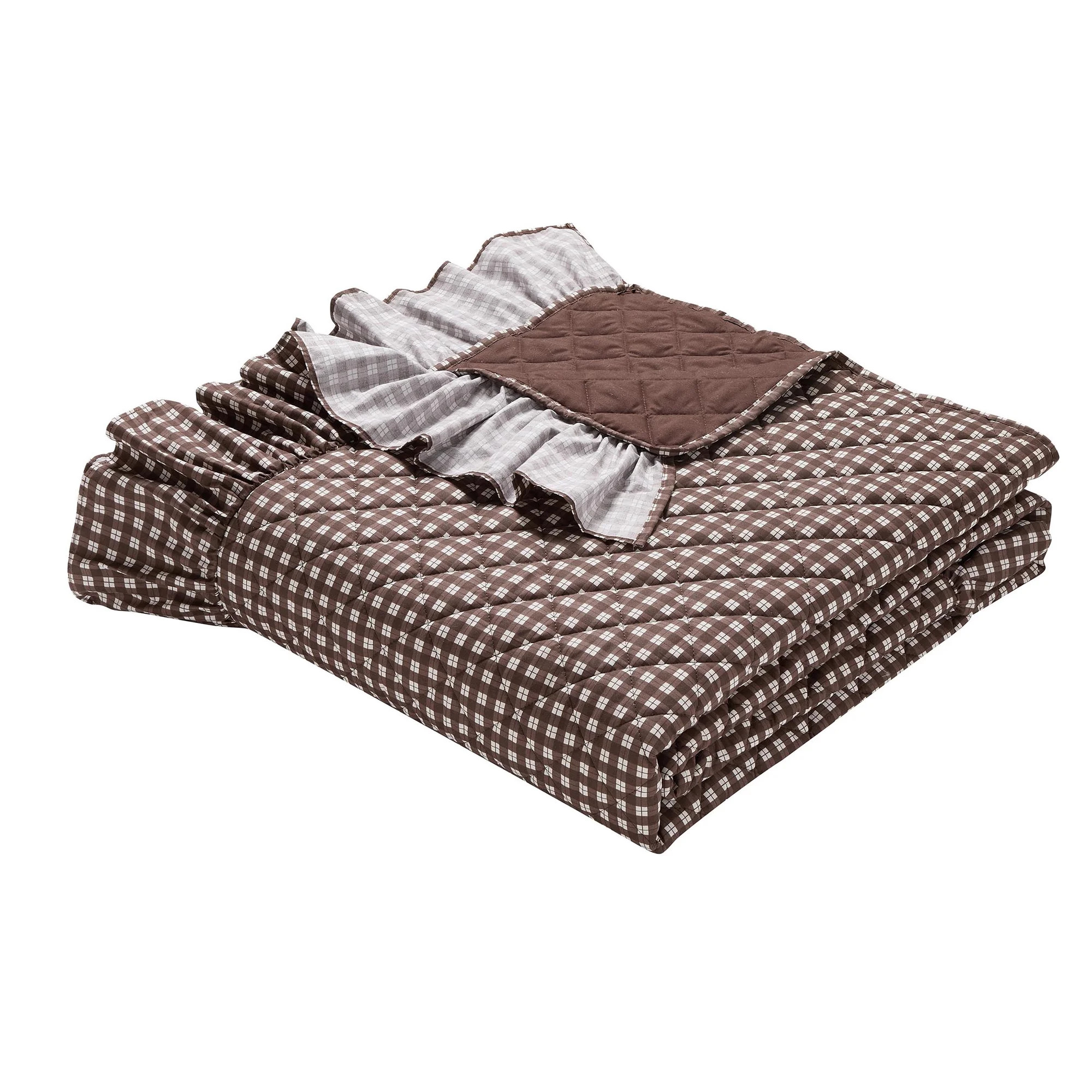 My Texas House Gingham Ruffle 3-Piece Brown Adult Quilt Set, Full/Queen | Walmart (US)