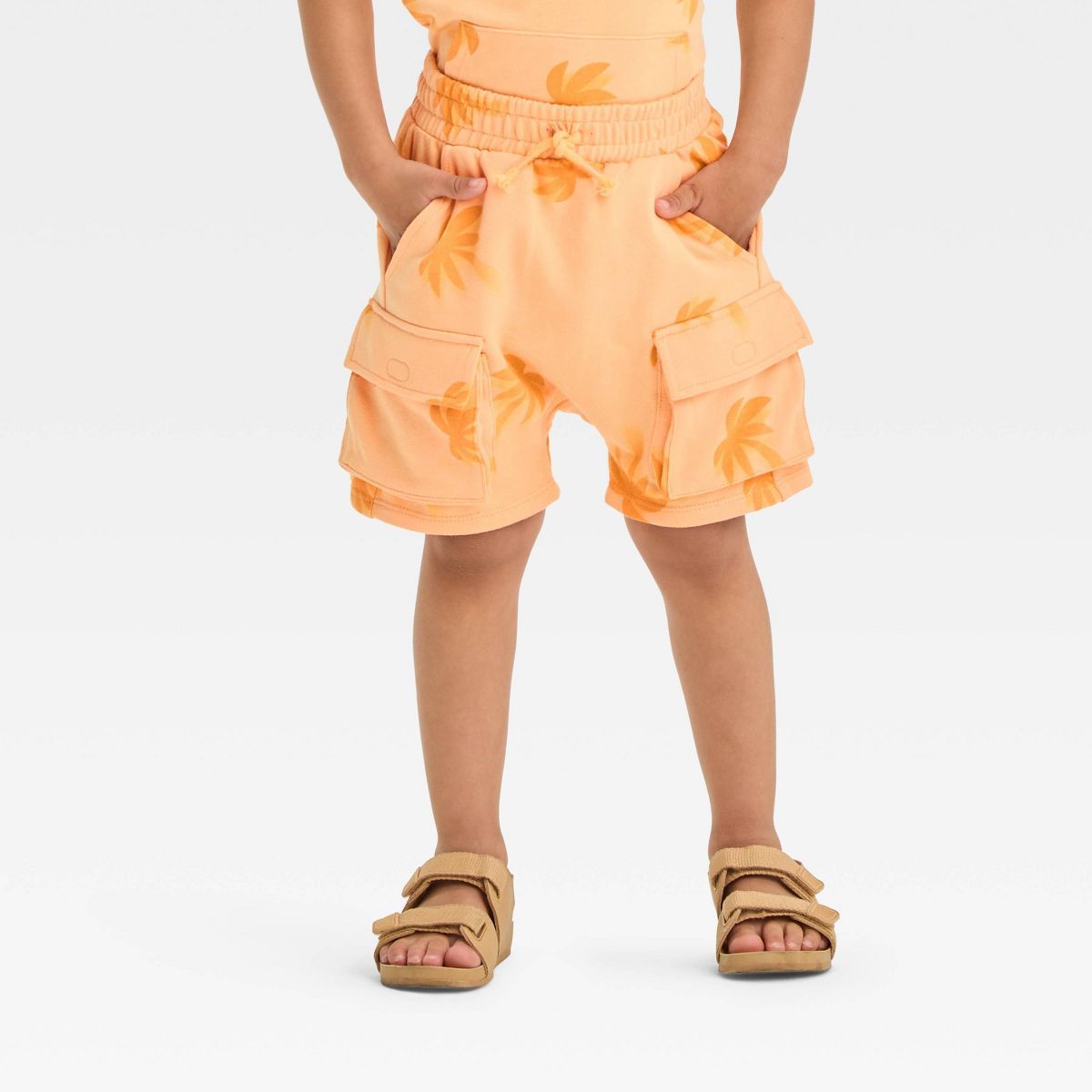 Grayson Mini Toddler Boys' Palm Tree Pull-On Cargo Shorts - Orange 12M | Target