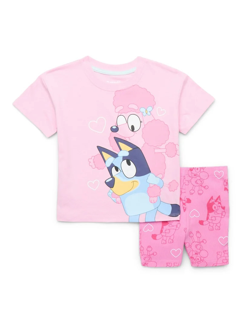 Bluey Toddler Girl Graphic Tee and Allover Print Bike Shorts Set, 2-Piece, Sizes 12M-5T | Walmart (US)