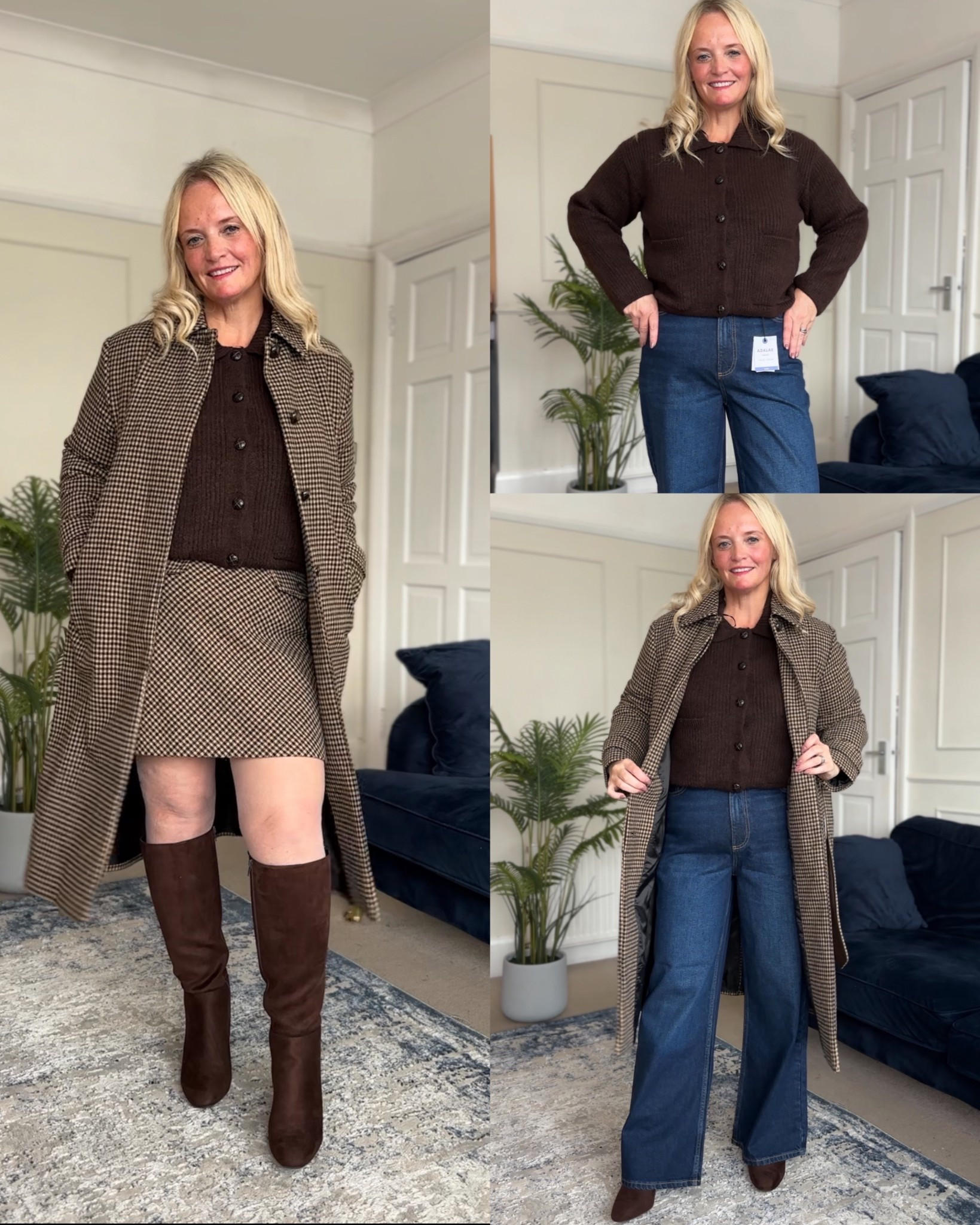 Run don’t walk - there’s currently 25% off almost everything at @newlook! 🛍️
I’m absolutely loving all of these fabulous pieces that I’ve received this month (and yes, that’s now my second pair of the Adalae wide leg jeans - I’m obsessed and for just over £26, they are such a bargain!). 

🤎Brown Checked Belted Longline Coat - now £56.24! (also comes in tall and petite). 
🤎 Brown Check Pattern A-line Mini Skirt - now £22.49! 
🤎 Dark Blue Adalae High Waisted Wide Leg Jeans - now £26.24! 
🤎 Brown Faux Suede Knee High Boots - now £44.99! 
🤎 Brown Ribbed Knit Collared Button Through Cardigan - now £24.74! 

I’m wearing a size 12 petite in the coat, 12 short (30 inches) in the jeans, 12 in the cardigan and 14 in the skirt.

#LTKsale #LTKjeans #LTKuk