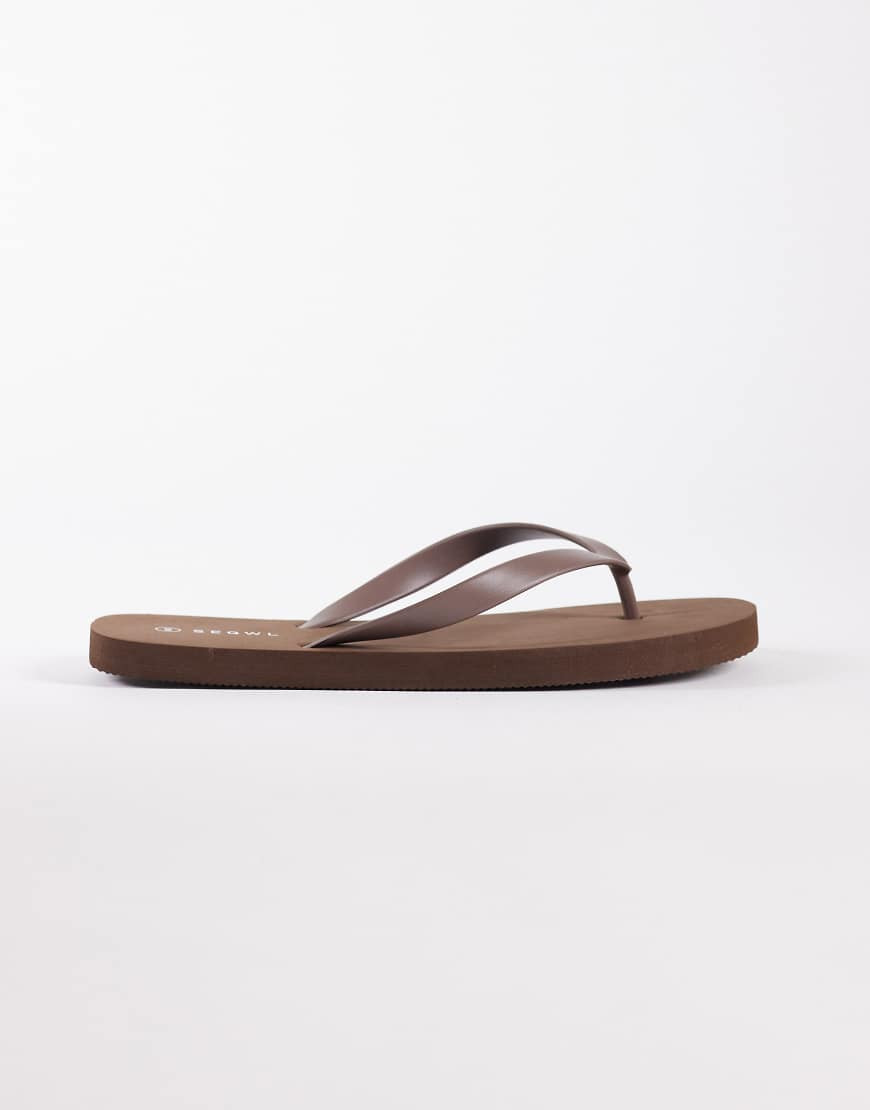 SEQWL flip flops in brown | ASOS (Global)