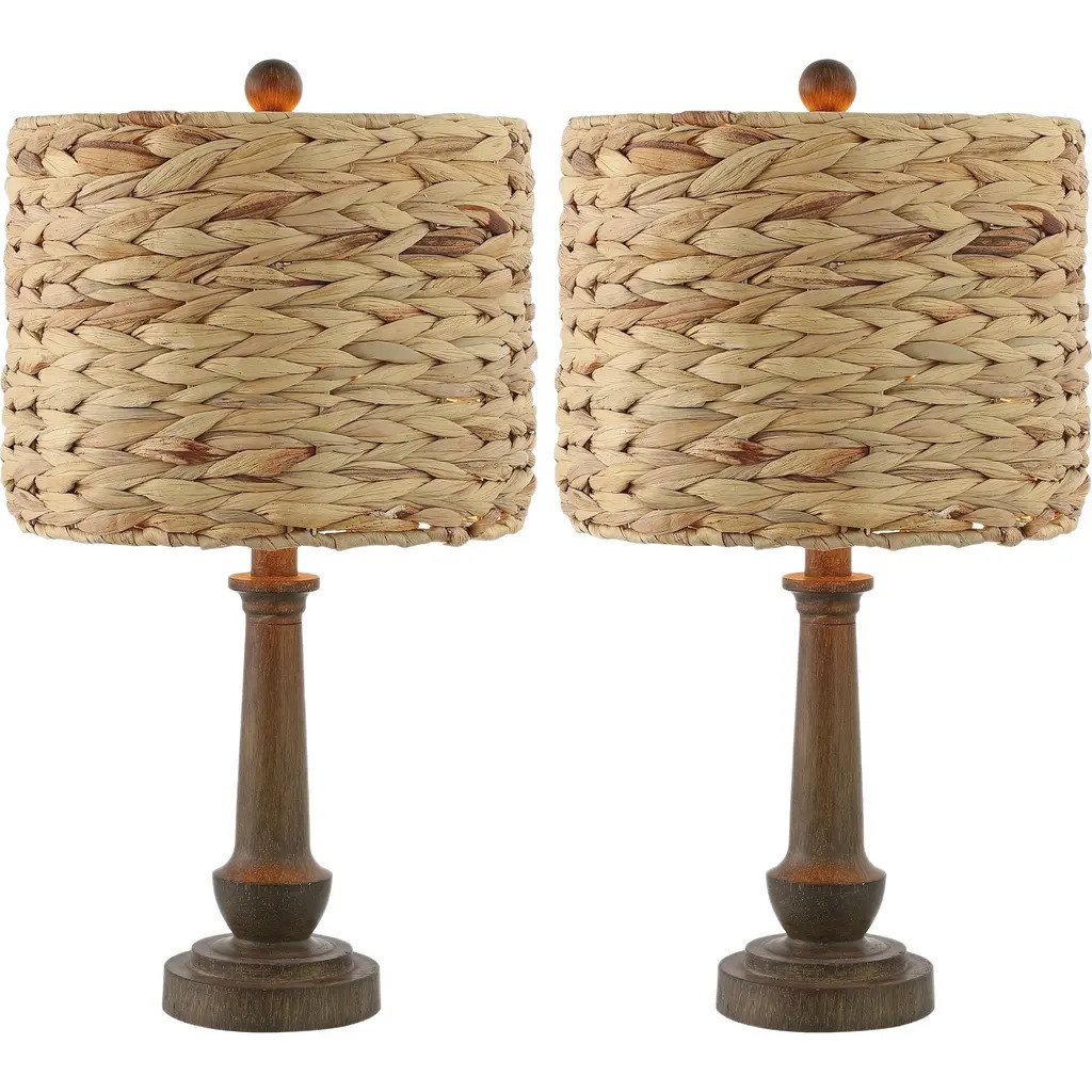 JONATHAN Y Leona 21.25"" Rustic Farmhouse Handwoven Water Hyacinth/Resin LED Table Lamp, Brown Wood Finish at Nordstrom | Nordstrom