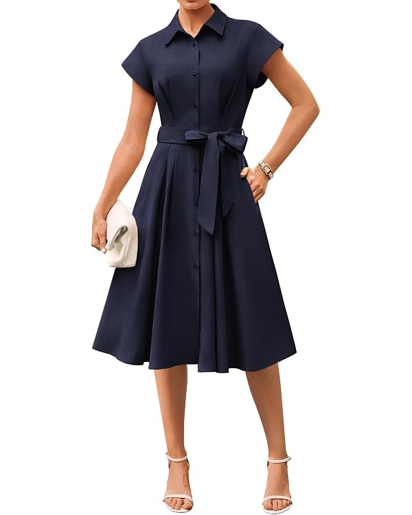 GRACE KARIN Womens Short Sleeve Shirt Dresses 2026 Summer Midi Button Down Dress Work Business Ca... | Amazon (US)