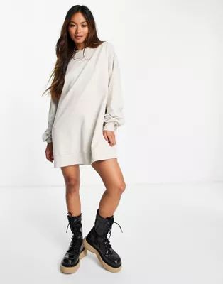 ASOS DESIGN oversized hoodie mini sweats dress in stone | ASOS (Global)