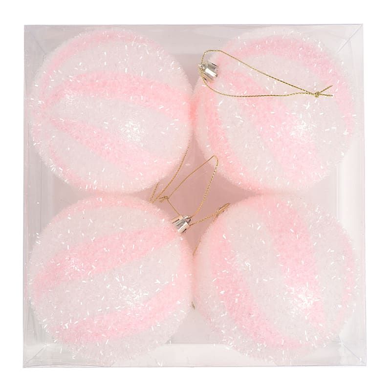 Mrs. Claus' Bakery 4-Count Pink & White Swirl Ball Ornaments, 3.9" | At Home