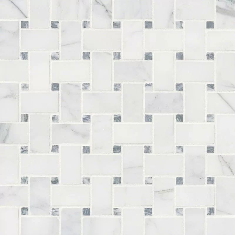 Calacatta Cressa Basketweave Honed Marble Mosaic Tile in White | Wayfair North America