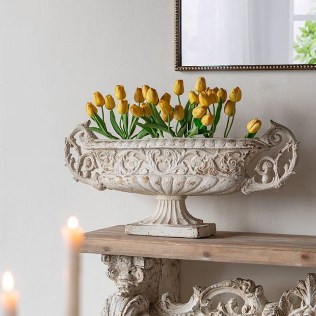 Weathered White Pedestal Vase | Antique Farm House