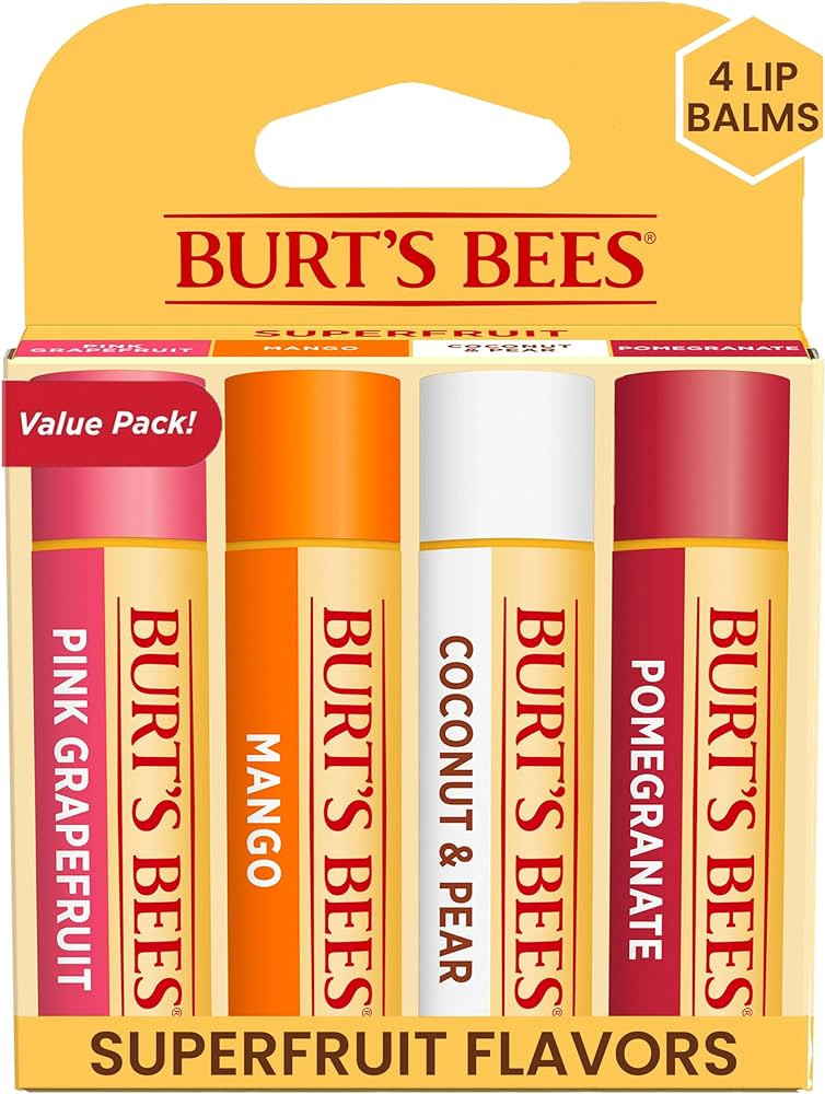 Burt's Bees Lip Balm - Pink Grapefruit, Mango, Coconut & Pear, and Pomegranate Pack, Lip Moisturi... | Amazon (US)