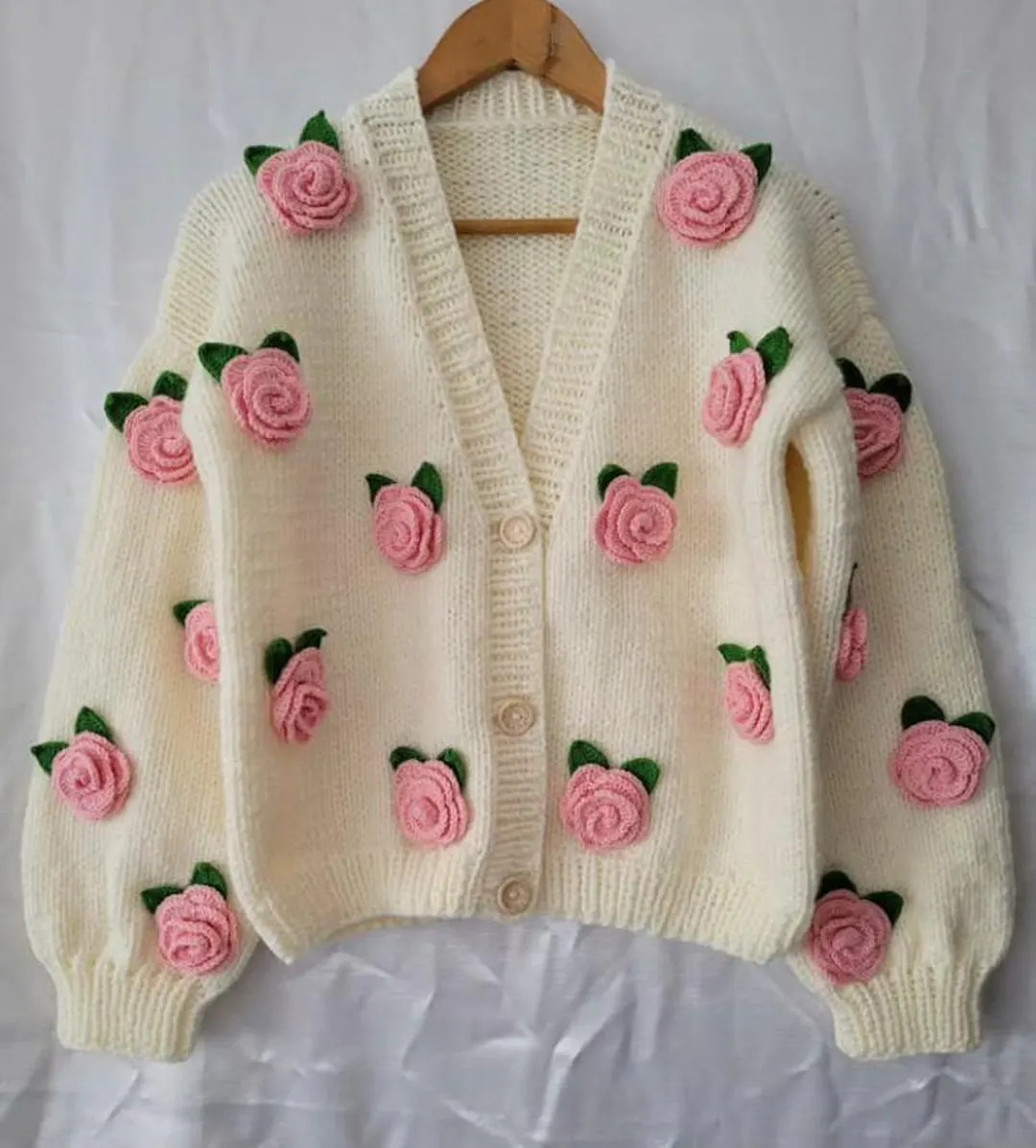 Handmade Chunky Knit Cardigan: Pink Roses, Bridal Bolero | Etsy (US)