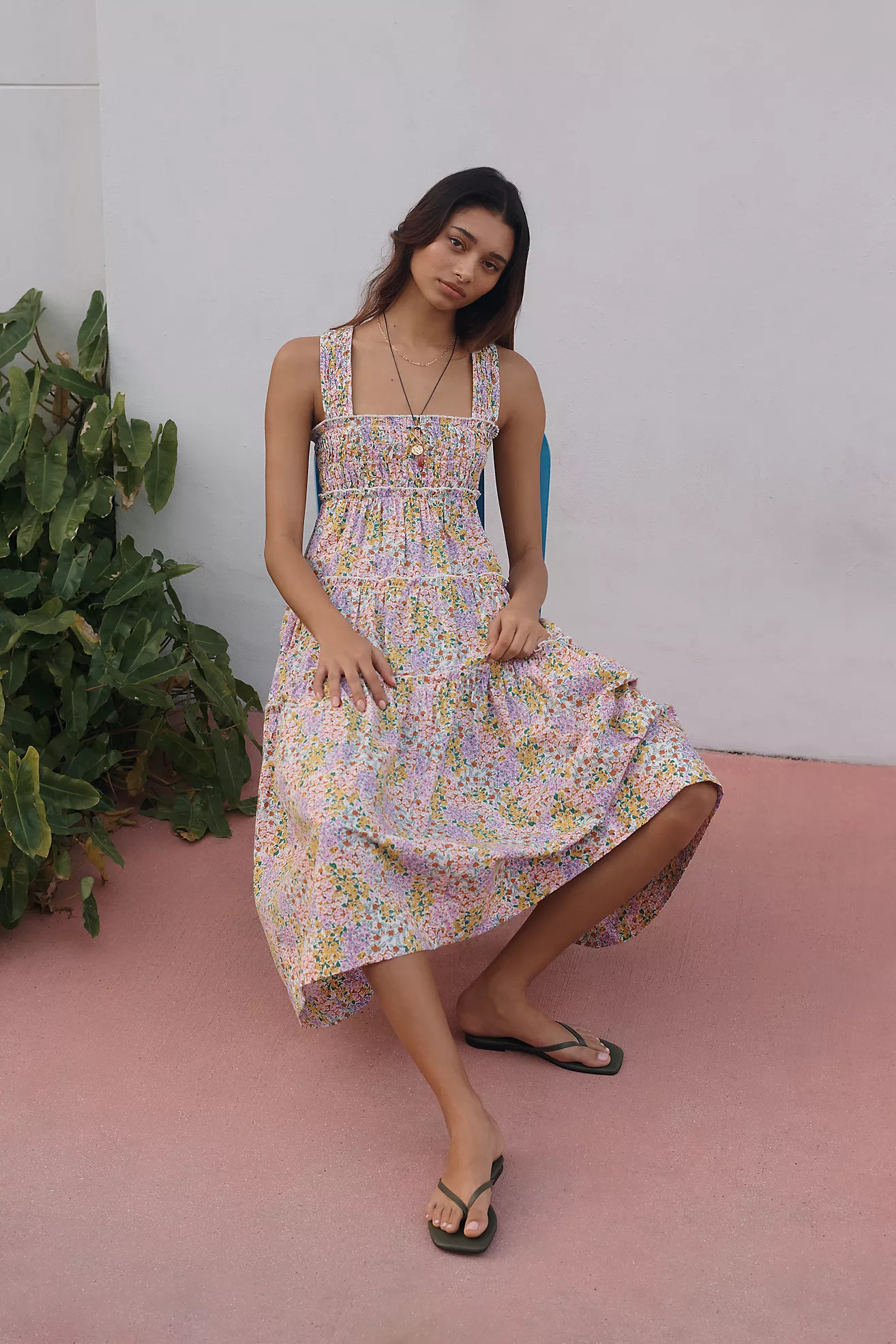 The Helena Square-Neck Smocked Tiered Midi Dress | Anthropologie (US)